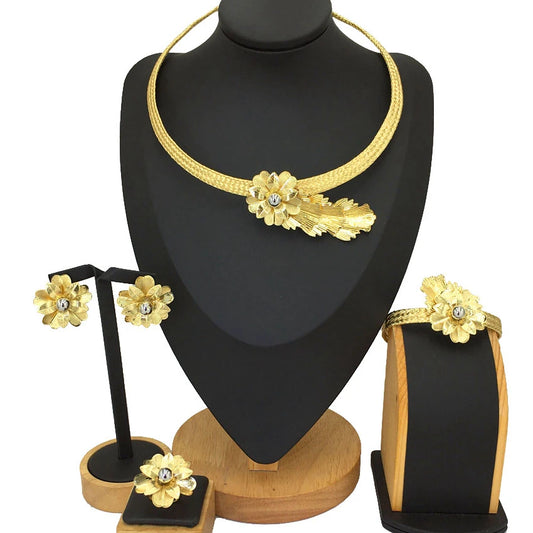 Gold Color Dubai Jewelry Sets for Women African Luxury Jewelries FHK13123