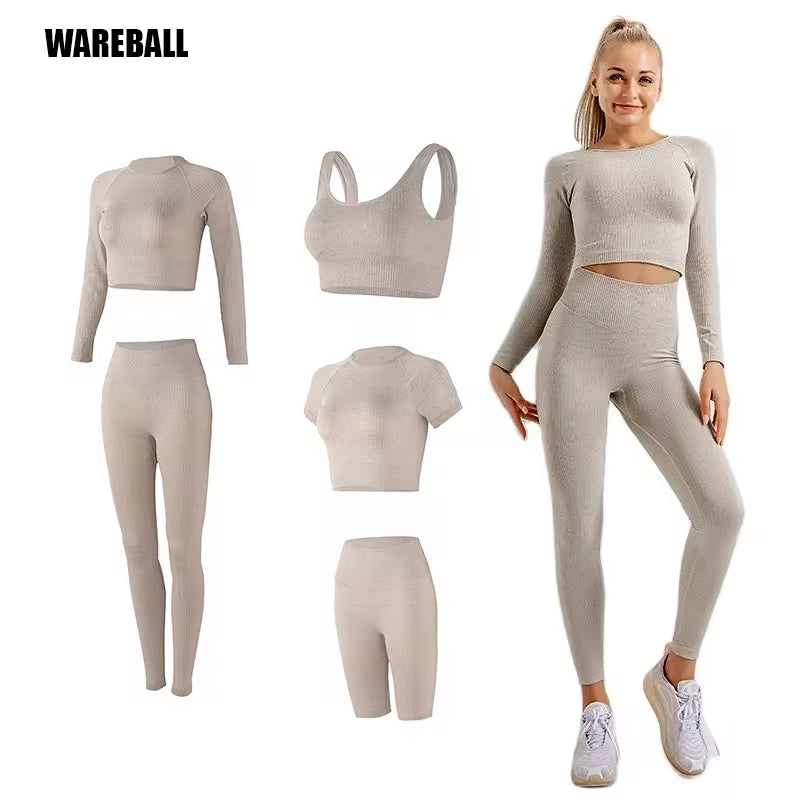 Yoga Set Seamless Women'S Sportswear Workout Clothes Athletic Wear Gym Legging Fitness Bra Crop Top Long Sleeve Sports Suits