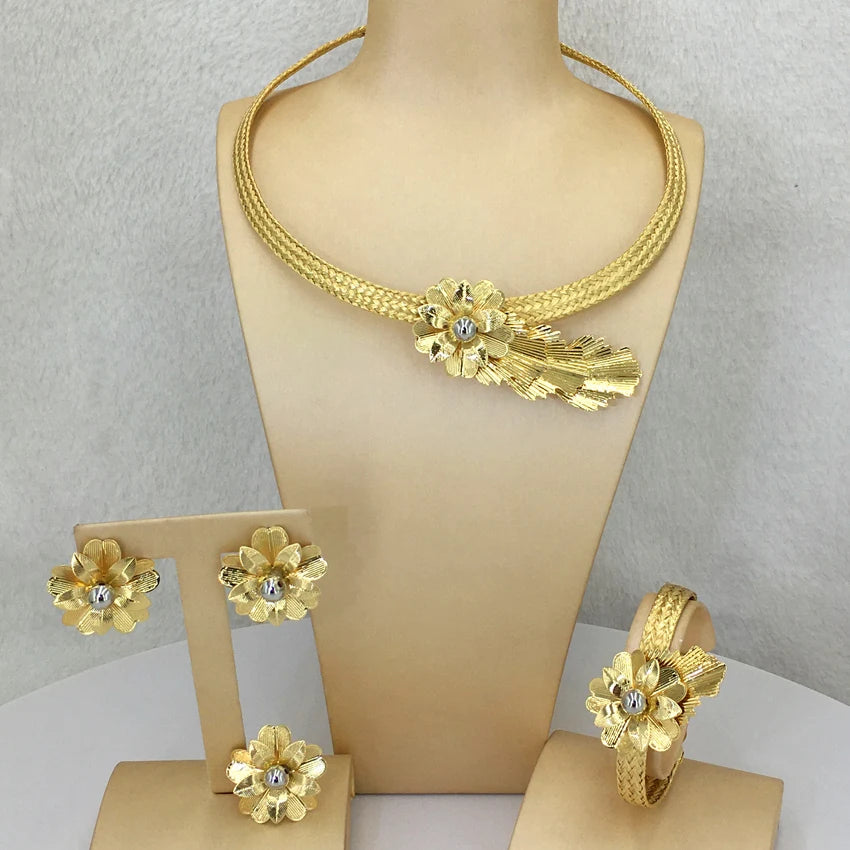 Gold Color Dubai Jewelry Sets for Women African Luxury Jewelries FHK13123